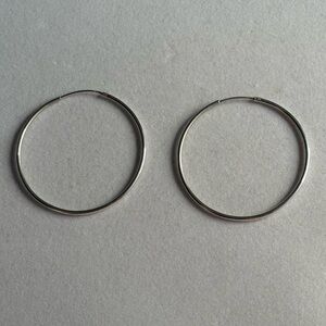 Vintage 925 Sterling Silver Large Hollow Tube Basic Hoop Earrings 1.75”